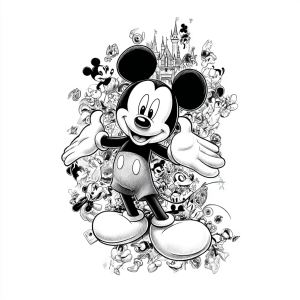 Tatouage Mickey Espiègle en Noir et Gris Tatouage Mickey Espiègle en Noir et Gris