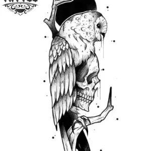 tatouage-ephemere-chouette-tete-de-mort-design-unique tatouage-ephemere-chouette-tete-de-mort-design-unique