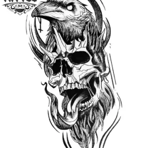 Tatouage ephemere corbeau avec tete de mort temporaire Tatouage ephemere corbeau avec tete de mort temporaire