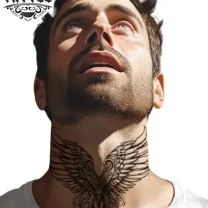 tatouage cou ephemere aile design unique