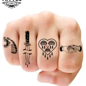 tatouage éphémère doigt motif prison réaliste