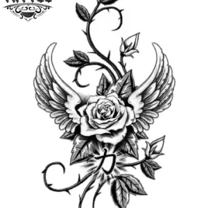 tatouage ephemere ailes avec rose design temporain parfait