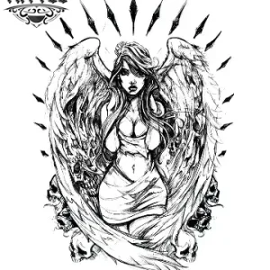 Tatouage ANGE éphémère ange de la mort femme réaliste élégant Tatouage ANGE éphémère ange de la mort femme réaliste élégant