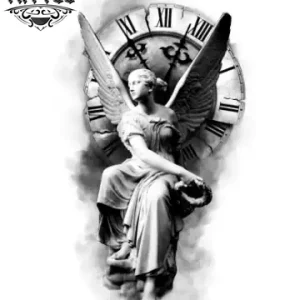 tatouage ephemere ange avec horloge temps aile divin art corporel