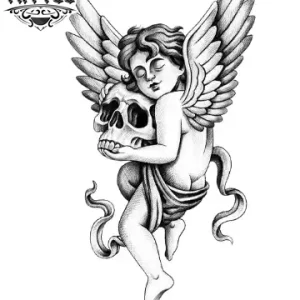 tatouage-ephemere-ange-tete-de-mort-design-unique-mystique tatouage-ephemere-ange-tete-de-mort-design-unique-mystique