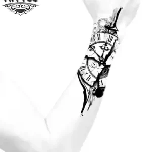 tatouage-avant-bras-ephemere-design-horloge-vintage