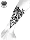 Tatouage avant bras loup éphémère réaliste détaillé noir et gris Tatouage avant bras loup éphémère réaliste détaillé noir et gris