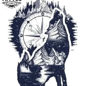 tatouage-ephemere-boussole-loup-design-realiste tatouage-ephemere-boussole-loup-design-realiste