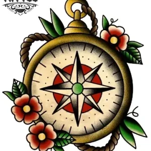 tatouage-ephemere-boussole-old-school-style-vintage tatouage-ephemere-boussole-old-school-style-vintage