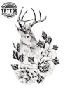 tatouage-ephemere-cerf-fleurs-elegant-artistique tatouage-ephemere-cerf-fleurs-elegant-artistique