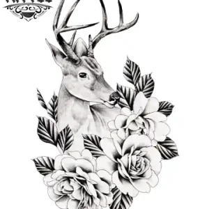 tatouage-ephemere-cerf-fleurs-elegant-artistique tatouage-ephemere-cerf-fleurs-elegant-artistique