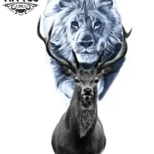 tatouage-ephemere-cerf-et-lion-design-unique tatouage-ephemere-cerf-et-lion-design-unique