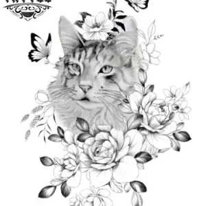 tatouage-ephemere-chat-fleur-accessoire-tattoo-temporaire-felin tatouage-ephemere-chat-fleur-accessoire-tattoo-temporaire-felin