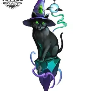 tatouage-chat-ephemere-sorciere-design-mystique-original tatouage-chat-ephemere-sorciere-design-mystique-original