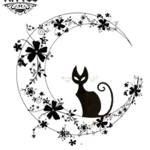 tatouage-ephemere-chat-sur-lune-design-populaire-elegant tatouage-ephemere-chat-sur-lune-design-populaire-elegant