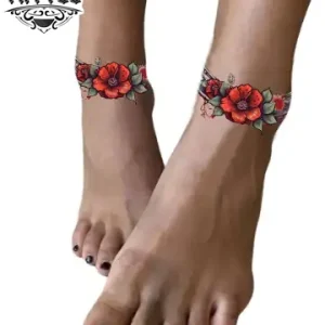 tatouage-cheville-rose-ephemere-design-floral