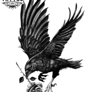 tatouage éphémère corbeau avec rose noir temporaire tatouage éphémère corbeau avec rose noir temporaire