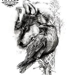 tatouage-éphémère-corbeau-loup-design-mystique tatouage-éphémère-corbeau-loup-design-mystique