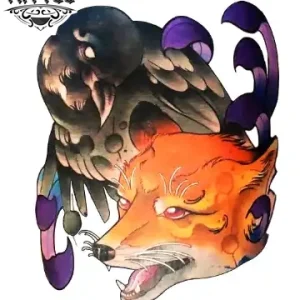 tatouage-ephemere-corbeau-et-renard-design-realiste tatouage-ephemere-corbeau-et-renard-design-realiste