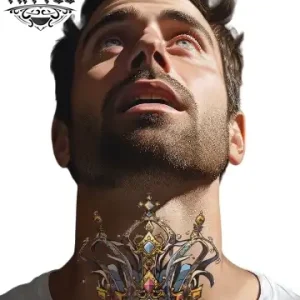 tatouage ephemere cou motif couronne elegant tendance