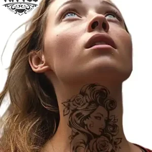 tatouage éphémère cou femme design rose élégant