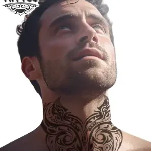 tatouage-ephemere-tribal-cou-homme-casual-chic tatouage-ephemere-tribal-cou-homme-casual-chic