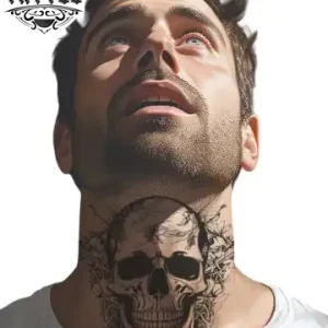 tatouage ephemere tete de mort cou stylé durable tatouage ephemere tete de mort cou stylé durable