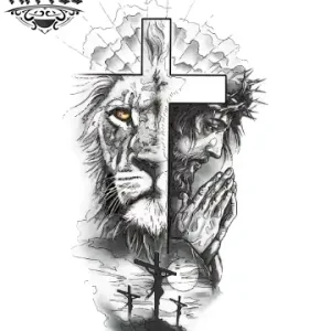 tatouage-ephemere-croix-et-lion-design-unique tatouage-ephemere-croix-et-lion-design-unique