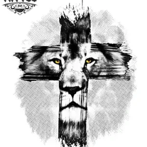 tatouage-croix-lion-design-unique-temporaire tatouage-croix-lion-design-unique-temporaire