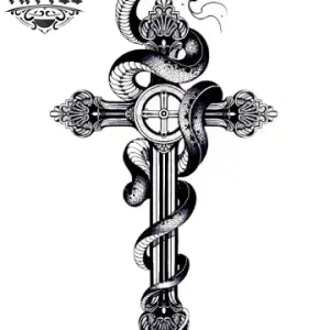 tatouage éphémère croix serpent design unique symbolique tatouage éphémère croix serpent design unique symbolique