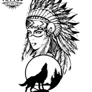 tatouage-ephemere-loup-femme-indienne-realiste tatouage-ephemere-loup-femme-indienne-realiste