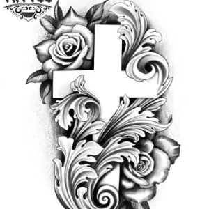 tatouage FLEUR ephemere croix motif delicat tatouage FLEUR ephemere croix motif delicat