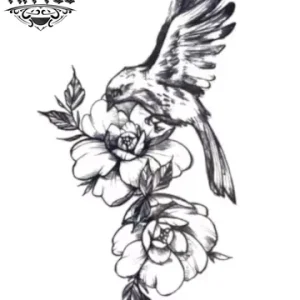 tatouage FLEUR et oiseau éphémère art corporel tatouage FLEUR et oiseau éphémère art corporel