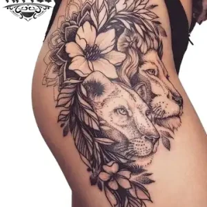 tatouage-ephemere-lion-hanche-elegant-tendance tatouage-ephemere-lion-hanche-elegant-tendance