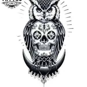 tatouage-ephemere-hibou-tete-de-mort-design-unique tatouage-ephemere-hibou-tete-de-mort-design-unique
