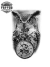 Tatouage ephémère hibou horloge design original Tatouage ephémère hibou horloge design original