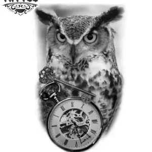 Tatouage ephémère hibou horloge design original