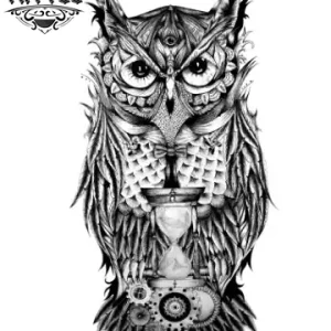 tatouage-éphémère-hiboux-sablier-mystique tatouage-éphémère-hiboux-sablier-mystique