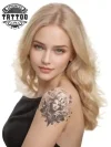 tatouage epaule femme ephemere lion realiste tatouage epaule femme ephemere lion realiste