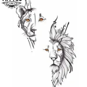 tatouage-ephemere-lion-et-lionne-design-sauvage-tatouage-lion tatouage-ephemere-lion-et-lionne-design-sauvage-tatouage-lion