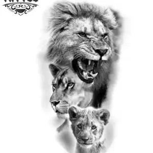 tatouage-lion-famille-temporaire-design-animalier-realiste tatouage-lion-famille-temporaire-design-animalier-realiste