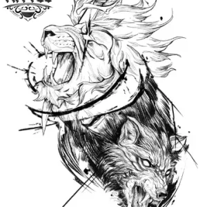 Tatouage éphémère lion et loup design unique peau 실용성 Tatouage éphémère lion et loup design unique peau 실용성