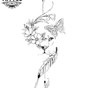 tatouage-ephemere-lion-plume-design-temporaire-animaux