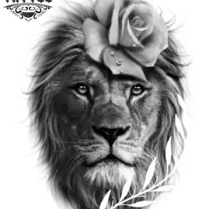tatouage-ephemere-lion-rose-femme-tattoo-temporaire-lion-feminin