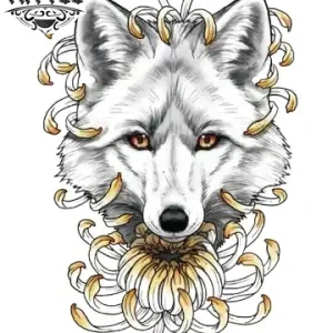 tatouage-ephemere-loup-avec-fleur-design-unique-naturel tatouage-ephemere-loup-avec-fleur-design-unique-naturel