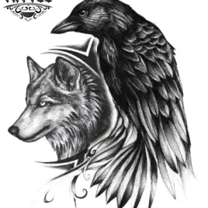 tatouage-loup-ephemere-corbeau-mystique tatouage-loup-ephemere-corbeau-mystique