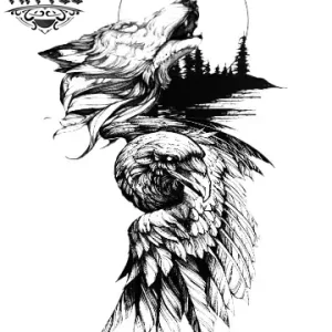 tatouage-ephemere-loup-et-aigle-sauvage-realiste tatouage-ephemere-loup-et-aigle-sauvage-realiste