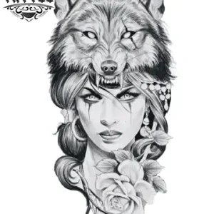 tatouage loup et femme mystique décalcomanie temporaire peau tatouage loup et femme mystique décalcomanie temporaire peau