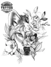 tatouage ephemere loup fleur realiste peau
