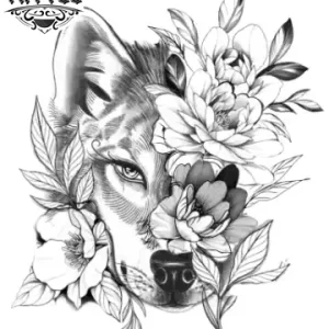 tatouage ephemere loup fleur realiste peau tatouage ephemere loup fleur realiste peau